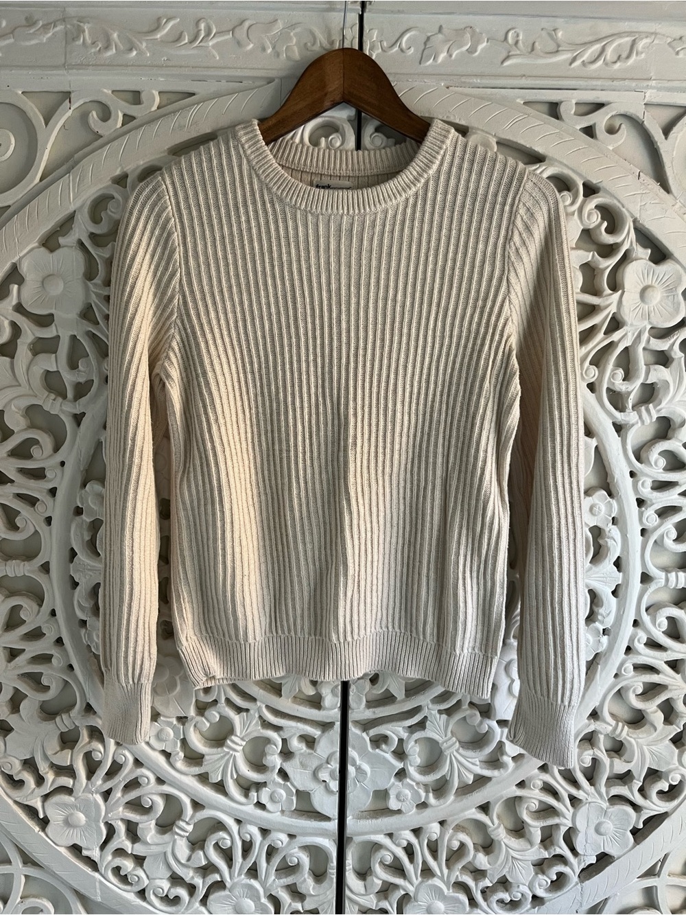 Frank & Oak 100% Cotton Rib Knit Sweater Cream Ivory Size Small - Picture 1 of 6